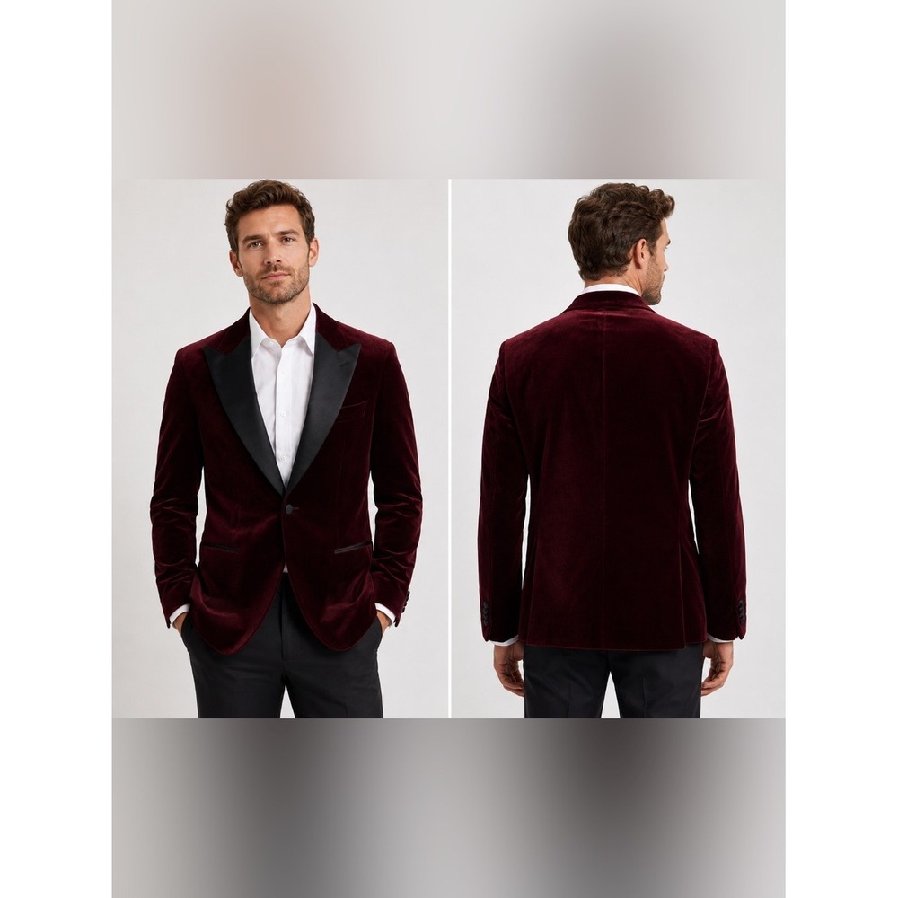 NWT HUGO BOSS Hutson Cotton Velvet Dinner Jacket Slim Fit 46 Regular IN DARK RED